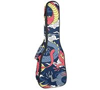 Concert Ukulele Backpack, Heavy Duty Ukulele Case Bag with Storage, Soprano Concert Tenor Ukulele 10MM Padded Bag Traditional Chinese Dragon
