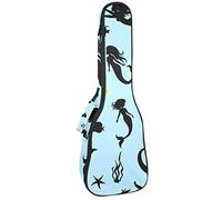 Concert Ukulele Backpack, Heavy Duty Ukulele Case Bag with Storage, Soprano Concert Tenor Ukulele 10MM Padded BagMermaid Seaweed Fish Silhouette Blue