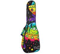Concert Ukulele Backpack, Heavy Duty Ukulele Case Bag with Storage, Soprano Concert Tenor Ukulele 10MM Padded Bag Alien Monsters Cartoon