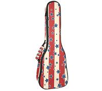 Concert Ukulele Backpack, Heavy Duty Ukulele Case Bag with Storage, Soprano Concert Tenor Ukulele 10MM Padded Bag Navy Star Red Creamy Stripe USA Color