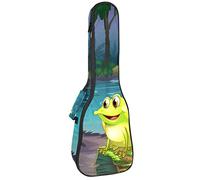 Concert Ukulele Backpack, Heavy Duty Ukulele Case Bag with Storage, Soprano Concert Tenor Ukulele 10MM Padded Bag a Frog Above a Trunk with Algae