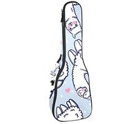 Concert Ukulele Backpack, Heavy Duty Ukulele Case Bag with Storage, Soprano Concert Tenor Ukulele 10MM Padded Bag Cartoon White Alpacas Pink Heart
