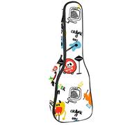 Concert Ukulele Backpack, Heavy Duty Ukulele Case Bag with Storage, Soprano Concert Tenor Ukulele 10MM Padded BagHand Drawn Colorful Monsters Music
