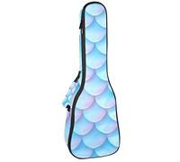Concert Ukulele Backpack, Heavy Duty Ukulele Case Bag with Storage, Soprano Concert Tenor Ukulele 10MM Padded Bag Dream Blue Mermaid Fish Scale