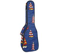 Concert Ukulele Backpack, Heavy Duty Ukulele Case Bag with Storage, Soprano Concert Tenor Ukulele 10MM Padded Bag Ocean Sailboat Lighthouse