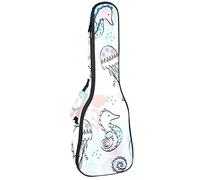 Concert Ukulele Backpack, Heavy Duty Ukulele Case Bag with Storage, Soprano Concert Tenor Ukulele 10MM Padded Bag Paint Dolphin Jellyfish Sea Horse