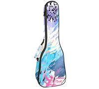Concert Ukulele Backpack, Heavy Duty Ukulele Case Bag with Storage, Soprano Concert Tenor Ukulele 10MM Padded Bag Watercolor Pink Blue Hand Painted Leaves