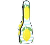 Concert Ukulele Backpack, Heavy Duty Ukulele Case Bag with Storage, Soprano Concert Tenor Ukulele 10MM Padded Bag Lemons on Blue Striped Background