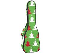 Concert Ukulele Backpack, Heavy Duty Ukulele Case Bag with Storage, Soprano Concert Tenor Ukulele 10MM Padded Bag Red White Christmas Tree Green