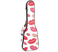 Concert Ukulele Backpack, Heavy Duty Ukulele Case Bag with Storage, Soprano Concert Tenor Ukulele 10MM Padded BagPink Red Sexy Lips Kisses Pattern