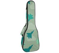 Concert Ukulele Backpack, Heavy Duty Ukulele Case Bag with Storage, Soprano Concert Tenor Ukulele 10MM Padded Bag Fighter Planes Pattern Green Cloud