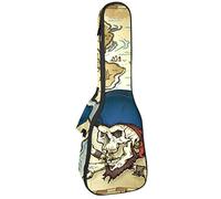Concert Ukulele Backpack, Heavy Duty Ukulele Case Bag with Storage, Soprano Concert Tenor Ukulele 10MM Padded Bag Skull Island Treasure Map