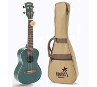 Concert Ukulele Bundle, Deluxe Series by Hola! Music (Model HM-124BU+), Bundle Includes: 24 Inch Mahogany Ukulele with Aquila Nylgut Strings Installed, Padded Gig Bag, Strap and Picks - Blue