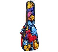 Concert Ukulele Case Colorful Hearts Doodle Pattern Soft Thick Padded Ukulele Backpack 10MM Thick Sponge Padding