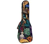 Concert Ukulele Case Colorful Magic Mushrooms and Skulls Soft Thick Padded Ukulele Backpack 10MM Thick Sponge Padding