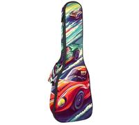 Concert Ukulele Case Colorful Race Cars on The Racing Track Soft Thick Padded Ukulele Backpack 10MM Thick Sponge Padding
