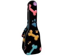 Concert Ukulele Case Colorful Seamless Paw Hearts and Bones Soft Thick Padded Ukulele Backpack 10MM Thick Sponge Padding