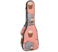 Concert Ukulele Case Cute Cartoon Elephant with Dessert Cupcake Background Soft Thick Padded Ukulele Backpack 10MM Thick Sponge Padding