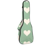 Concert Ukulele Case Cute White Hearts Pattern in Sage Green Background Soft Thick Padded Ukulele Backpack 10MM Thick Sponge Padding