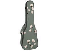 Concert Ukulele Case Delicate Flower Sprigs on Sage Green Pattern Soft Thick Padded Ukulele Backpack 10MM Thick Sponge Padding