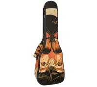 Concert Ukulele Case Orange Butterfly Moon Flower Aesthetic Retro Pattern Soft Thick Padded Ukulele Backpack 10MM Thick Sponge Padding