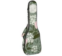 Concert Ukulele Case Pink and White Flowers and Leaves Soft Thick Padded Ukulele Backpack 10MM Thick Sponge Padding