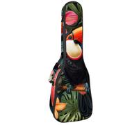 Concert Ukulele Case Tropical Exotics Flowers with Toucan Soft Thick Padded Ukulele Backpack 10MM Thick Sponge Padding