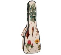 Concert Ukulele Case Various Wildflowers and Plants Vintage Style Soft Thick Padded Ukulele Backpack 10MM Thick Sponge Padding