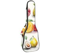 Concert Ukulele Case Watercolor Fruits Set White Background Soft Thick Padded Ukulele Backpack 10MM Thick Sponge Padding