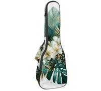 Concert Ukulele Case Watercolor Tropical White Floral Bouquet Soft Thick Padded Ukulele Backpack 10MM Thick Sponge Padding