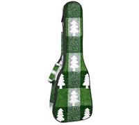 Concert Ukulele Case White Christmas Tree on Green Buffalo Plaid Background Soft Thick Padded Ukulele Backpack 10MM Thick Sponge Padding