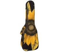 Concert Ukulele Case Yellow Abstract Sunflower Black Background Soft Thick Padded Ukulele Backpack 10MM Thick Sponge Padding
