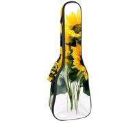 Concert Ukulele Case Yellow Sunflower Bouquets on White Background Soft Thick Padded Ukulele Backpack 10MM Thick Sponge Padding