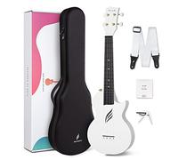 Concert Ukulele Enya Nova U 23” Cutaway Carbon Fiber Beginner Travel Ukulele Kit Waterproof Ukelele with Case,Strap,Capo,Strings (White)