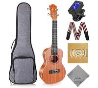 Concert Ukulele Ranch 23 Inch Proffesional Wooden Ukulele Instrument Kit with Online 12 Lessons Small Hawaiian Guitar Ukulele Pack Bundle Gig Bag, Digital Tuner, Strap, 4 Aquila Strings Set