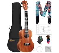 Concert Ukulele, Solid Mahogany 23inch Ukelele for Adults Kids Beginner with Gig Bag, Digital Tuner, Replacing Strings, 3 Guitar Picks, Strap, Cloth