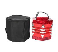 Concertina Accordion Professional Portable Musical Instrument with Carrying Bag Solid Wood Leather Construction Elegant Design for Adults Beginners Performers 18 x 17 x 17cm (Red)
