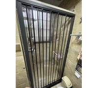 Concertina Door Bathroom Accordion Door with Clear Acrylic Glass, Louvered Multifold Interior Doors 30x80/ 48x80, Black Folding Doors Internal Room Divider(48x80in(121x203cm))