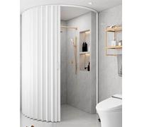Concertina Door Curve Track Ceiling Mount PVC Sliding Bathroom Door, Magnetic Folding Room Dividers Pannel for Laundry Room Privacy, Custom Size Temporary Gate(77x80in (195.5x203cm))