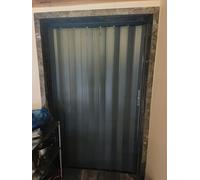 Concertina Door Metal Folding Security Door for Indoor Outdoor, Grey Locking Entry Room Divider Gate No Drill, Sliding Seamless Cupboard Panel Replacement(26x40in(66x101cm))