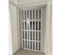Concertina Door Plastic Concertina Doors Internal White, Multifold Sliding Panel with Frosted Acrylic Windows, Seamless Doorway Retractable Room Divider(30x80in (76x203cm))