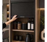 Concertina Door Pull Sliding Tambour Door Black, Space Saving Roll Up Cabinet Door Kit for Kitchen Bedroom Garage RV Cupboard Closet, Customizable(27x34in/68.6x86.4cm)