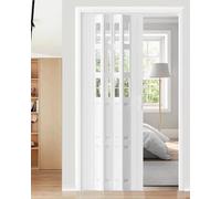 Concertina Door PVC & Acrylic Internal Foldable Gate - Custom Size, Accordion Door for Cupboard/Kitchen, Hallway Pantry Doorway Sliding Door with Handle(White,48x80in(121x203cm))