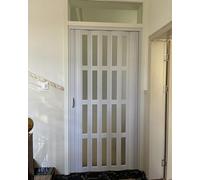 Concertina Door PVC Oak Effect Accordion Door White Opening to The Left, Interior Folding Doors Room Divider, Closet Bathroom Bedroom Concertina Gate(65x80in (165x203cm))