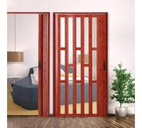 Concertina Door, Red Chinese Style Aluminum Alloy Retractable Sliding Folding Door Trackless Multi Sizes(23x80in(58x203cm))