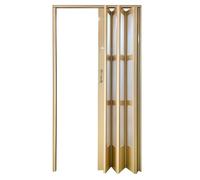 Concertina Foldable Door 70 Cm 80 100 120 140 160 180 200 Cm Large PVC Folding Door with Frosted Glass Panle, Modern Flexible Sliding Foldable Pleated Doors Single Double Gate Gold(120 x 190 cm)