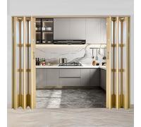 Concertina Foldable Door 70 Cm 80 100 120 140 160 180 200 Cm Large PVC Folding Door with Frosted Glass Panle, Modern Flexible Sliding Foldable Pleated Doors Single Double Gate Gold(140 x 190 cm)
