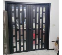 Concertina Foldable Door Concertina Doors Folding Black with Acrylic Glass, Space Saving Indoors Room Divider Door Gate for Kitchens/Balcony/Patio/Garage/Stores, Custom(140 x 205 cm)