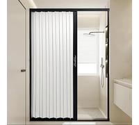 Concertina Foldable Door Frosted Glass Folding Sliding Door for Bathroom, Lockable Customizable Size Multifold Bifold Closet Doors, Interior Privacy Room Divider(43x79inch/110x200cm)