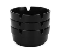 Concession Essentials 4-Inch Black Plastic Ashtrays - Durable, Stackable, Reusable Round Ash Trays for Bars, Restaurants, Hotels, and Outdoor Use - Pack of 4ct